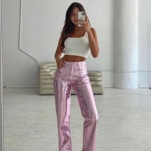 Amy Lynn Lupe High Waist Metallic Pant Pale Pink